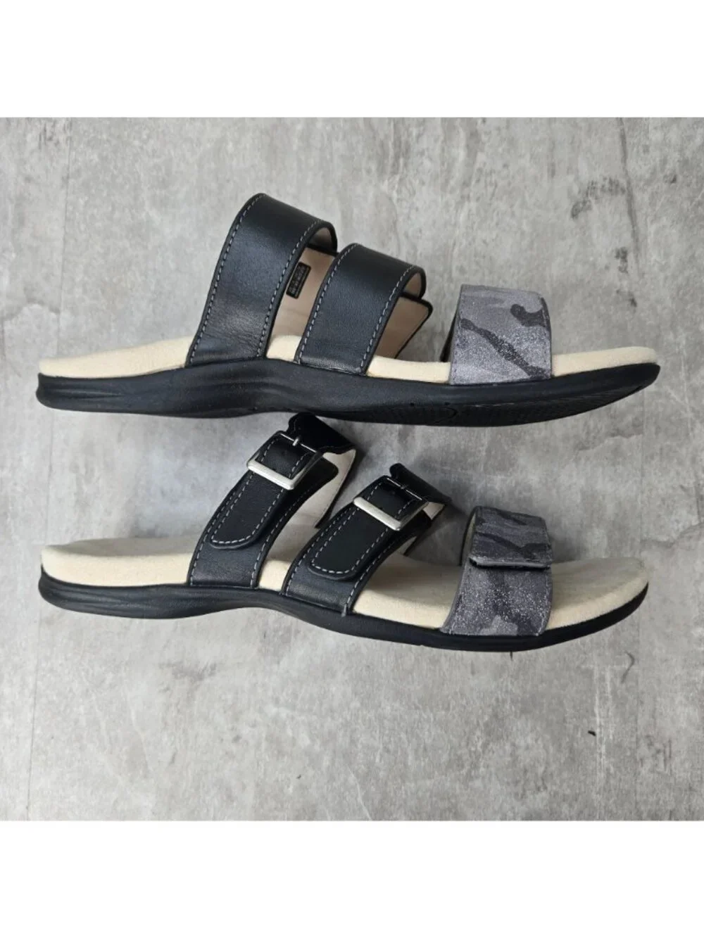 Spenco Orthopedic Slides Sz 10 Black Leather Slip On Comfort Summer Flat Sandals